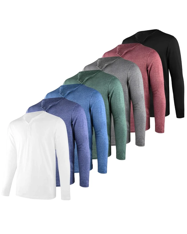 Liloak Henley T Shirt Mens 3 Pack,4 Pack Long Sleeve Henley Shirt,3 Button Tee Shirts Multipack