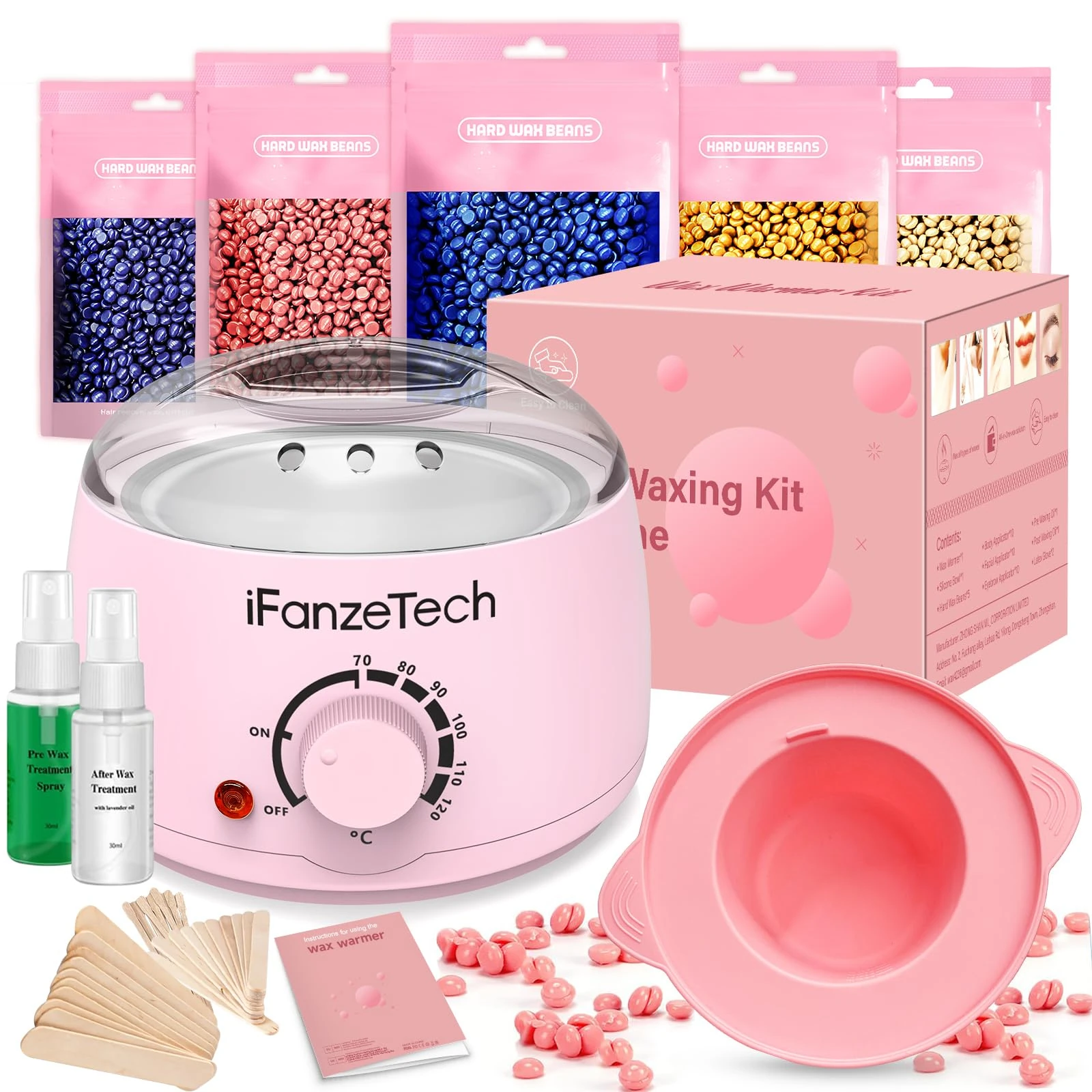 Waxing Kit, Wax Warmer, Wax Pot for Hair Removal: Wax Heater Kit for Waxing, 5 Packs Wax Beads and 30 Applicator Sticks, Painless Waxing Machine for Full Body