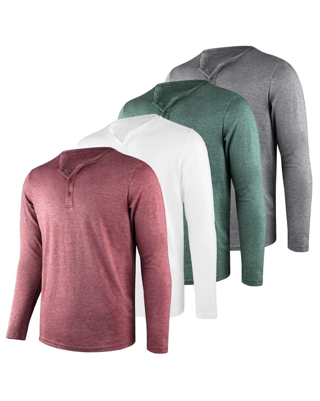 Liloak Henley T Shirt Mens 3 Pack,4 Pack Long Sleeve Henley Shirt,3 Button Tee Shirts Multipack