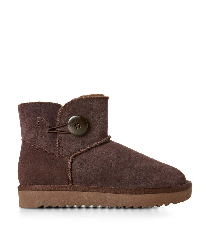 Joe Browns Women's Fashion Cosy Sheepskin Real Suede Button Detail Ankle Boots, Dark Brown, Wide Fit, UK 4 - Image 1