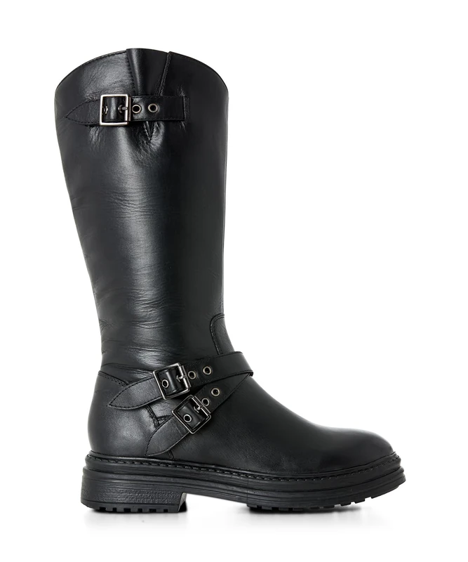Joe Browns Women's Edgy Tall Leather Biker Boots Knee High, Black, 4 UK