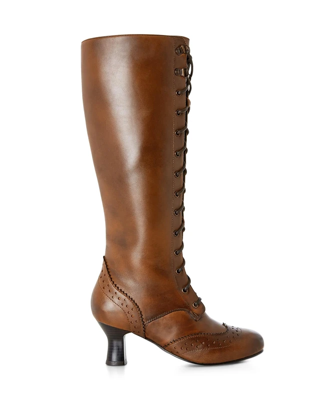 Joe Browns Women's Fashion Brogue Detail Leather Lace Up Long Knee High Boots, Vintage Brown, Wide Fit, UK 5