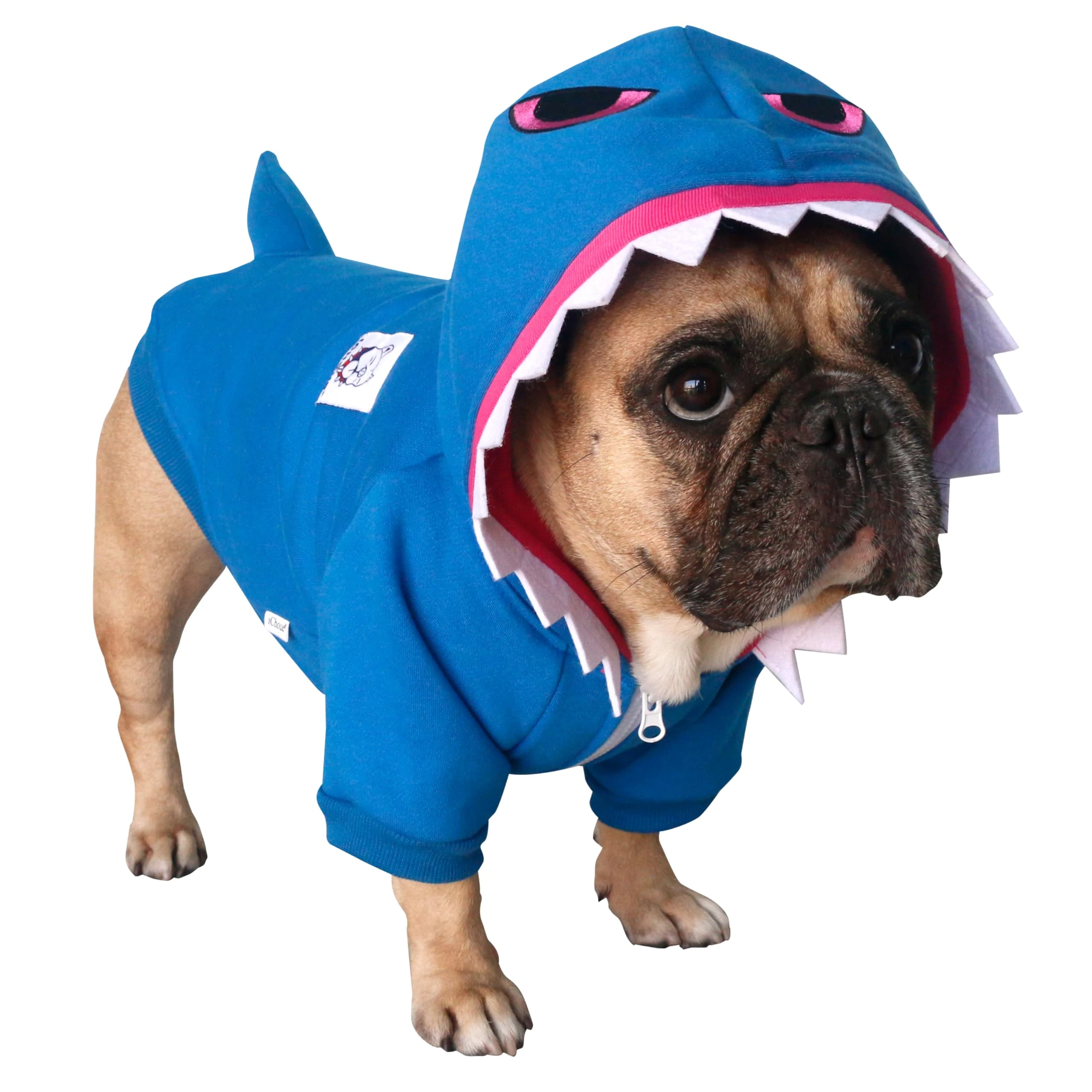 iChoue English Bulldog Shark Halloween Costumes Clothes Hoodies for Medium Dogs Cold Weather Winter Coats French Frenchie Pug Pitbull Boston Terrier - Blue, XLarge