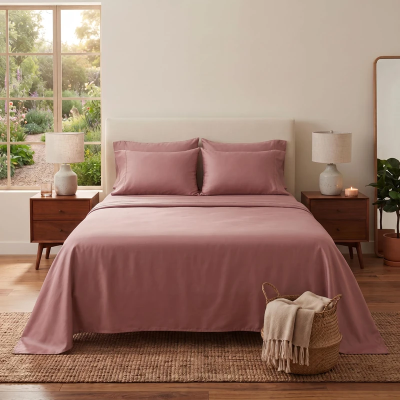 osama home Guzzini Botanical Double Bed Set Double Bed Sheets 100% Organic Cotton 240 x 280 cm + Double Fitted Sheet 180 x 200 cm + 2 Pillow Cases Bed 50 x 80 cm