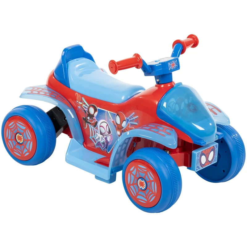 Marvel Spidey and His Amazing Friends Electric Ride On Quad Bike for Kids ages 1.5-3 years Red and Blue Spiderman 6V Fun