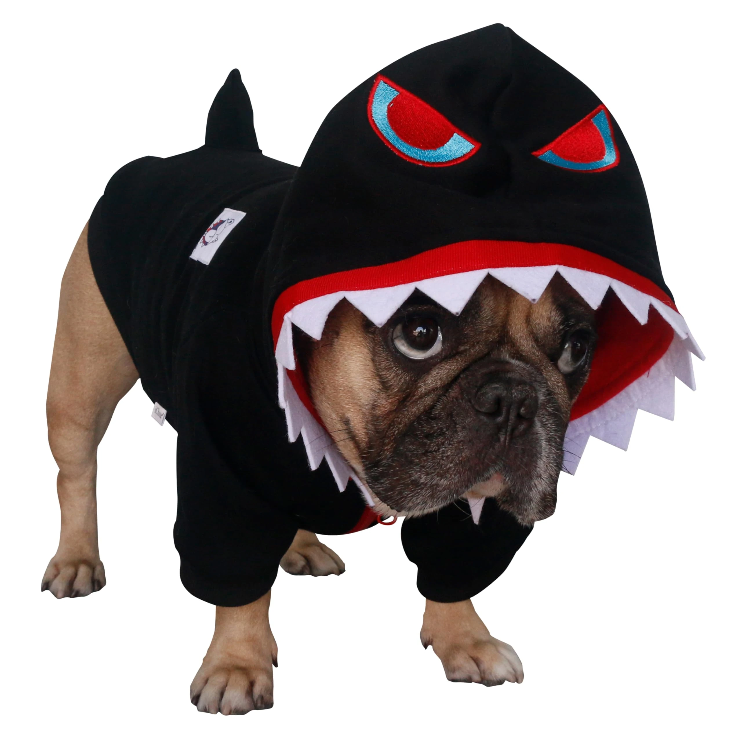 iChoue English Bulldog Shark Halloween Costumes Clothes Hoodies for Medium Dogs Cold Weather Winter Coats French Frenchie Pug Pitbull Boston Terrier - Black, XLarge