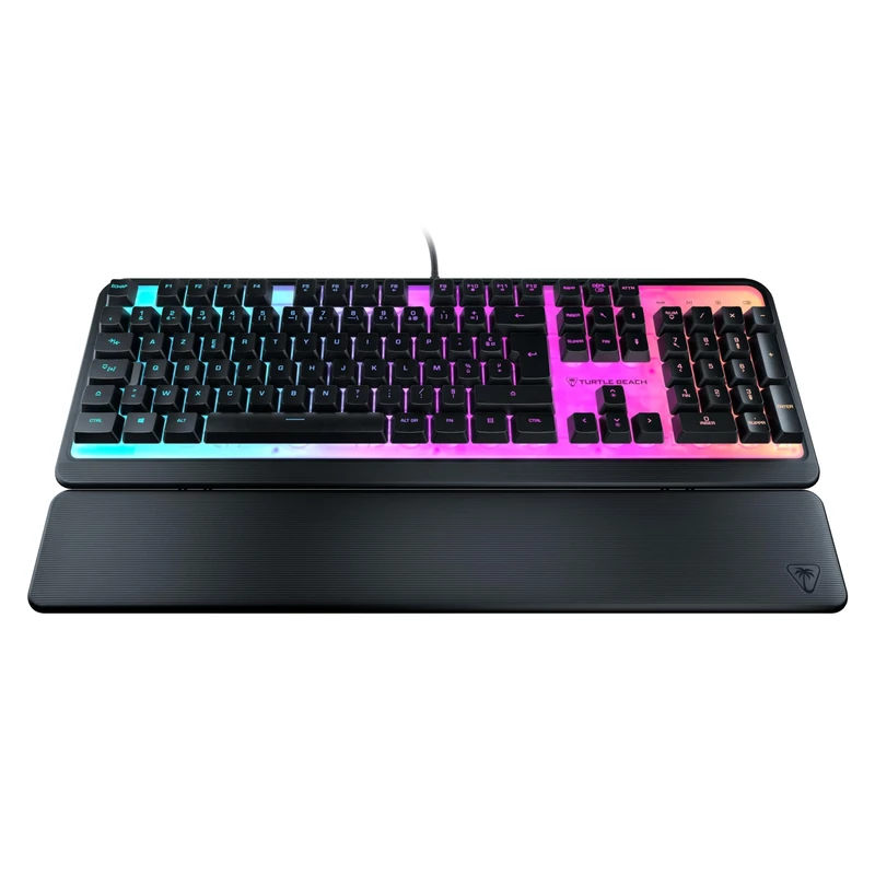 Turtle Beach Magma RGB Gaming Keyboard with Membrane Keys, Advanced Anti-Ghosting, Customizable RGB Lighting, Detachable Palm Rest - Black