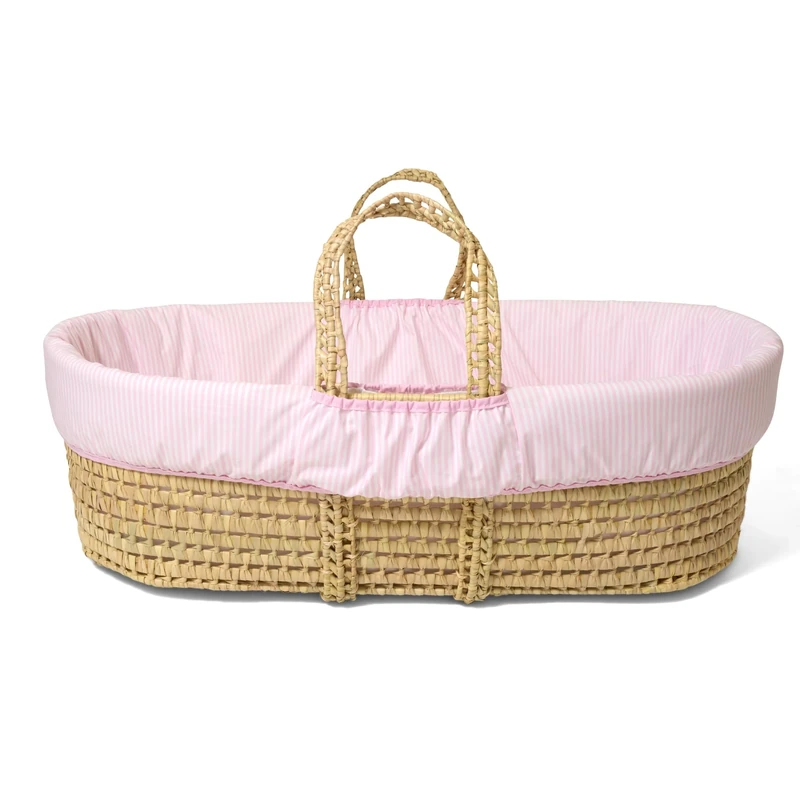Clair de Lune Stripe Palm Moses Basket with Bedding 75 x 28 cm (Pink)