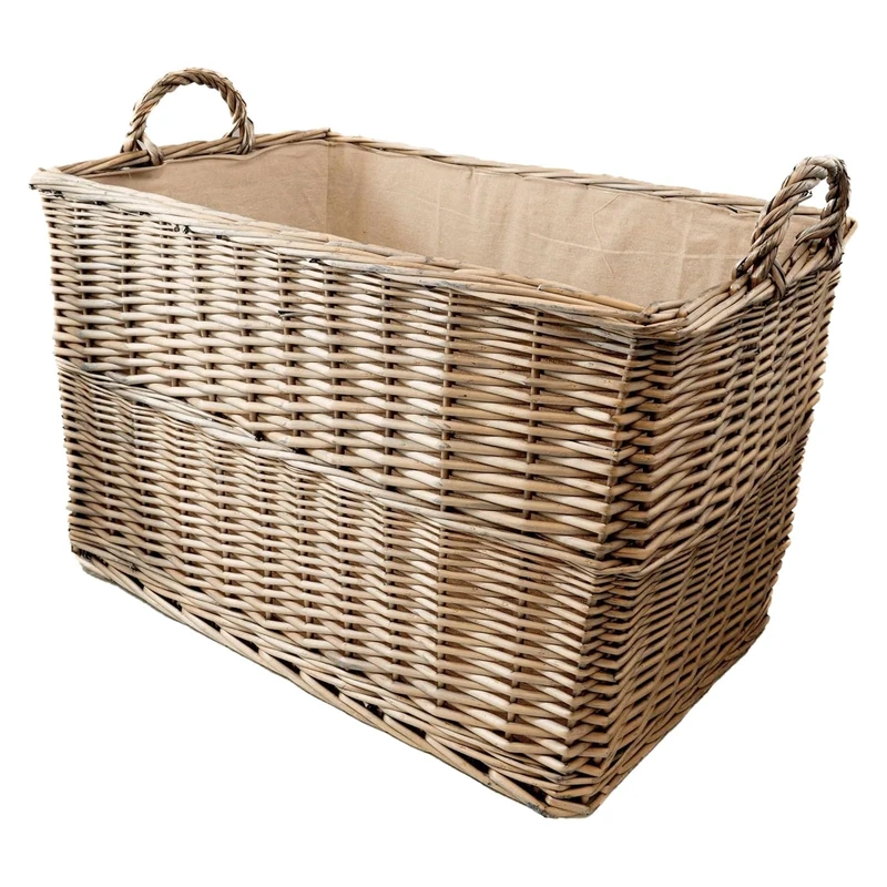 Arthur Cameron Wicker Log Basket with Lining and Handles (68x46x42cm) Large Sturdy Storage Basket perfect for Toys, blankets, hallway, garage, living room, bedroom or office