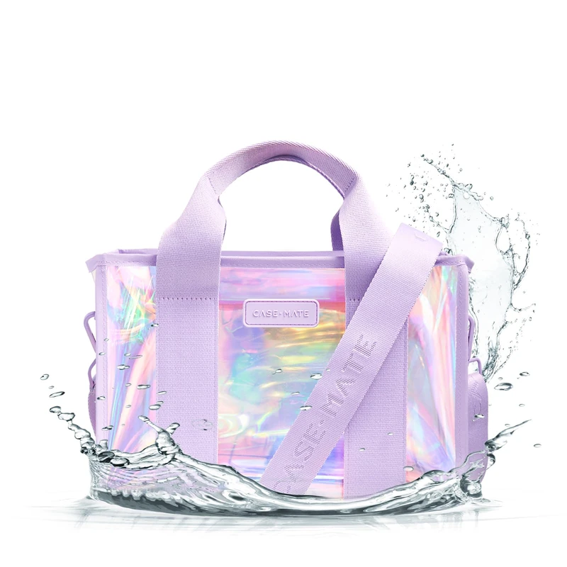 Case-Mate Soap Bubble Mini Beach Tote - Iridescent Beach Bag with Crossbody Strap for Women - Waterproof, Tip-Proof, Foldable & Washable - Tote Bag for Pool, Travel and Vacation - Small