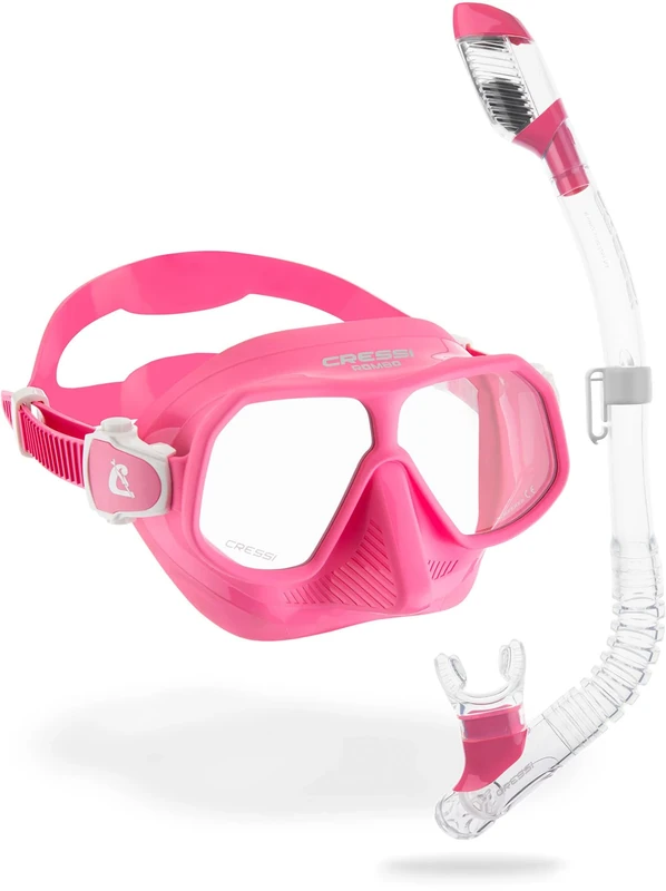 Cressi Rombo + Mini Dry Combo Pink Clear/Pink - Junior Combo Set, Mask Rombo and Mini Dry Snorkel, Transparent/Pink, One Size