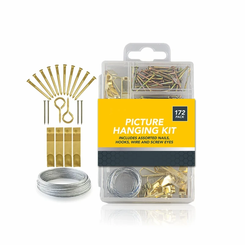 172PCS Picture Hooks, Heavy Duty Picture Hanging Kit Picture Hanging Hooks with Nails Picture Hooks for Hard Walls Heavy Duty Picture Hook Photo Frame Hooks (172 pc)