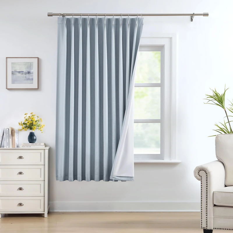 Central Park Dusty Blue Pinch Pleat Blackout Curtain with Hook, 60"Wx72"Lx2
