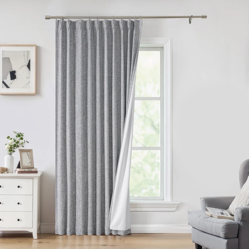 Central Park Dark Grey Pinch Pleat Blackout Curtain with Hooks, 60"Wx95"Lx2