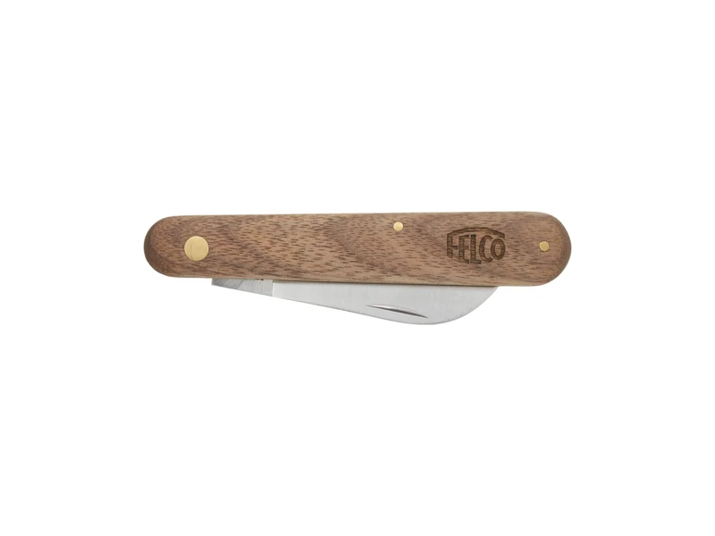 FELCO Pruning and Grafting Knife Carbon Steel Curved Blade American Walnut Handle 60mm Blade Brass Rivets Brass Inner Lining
