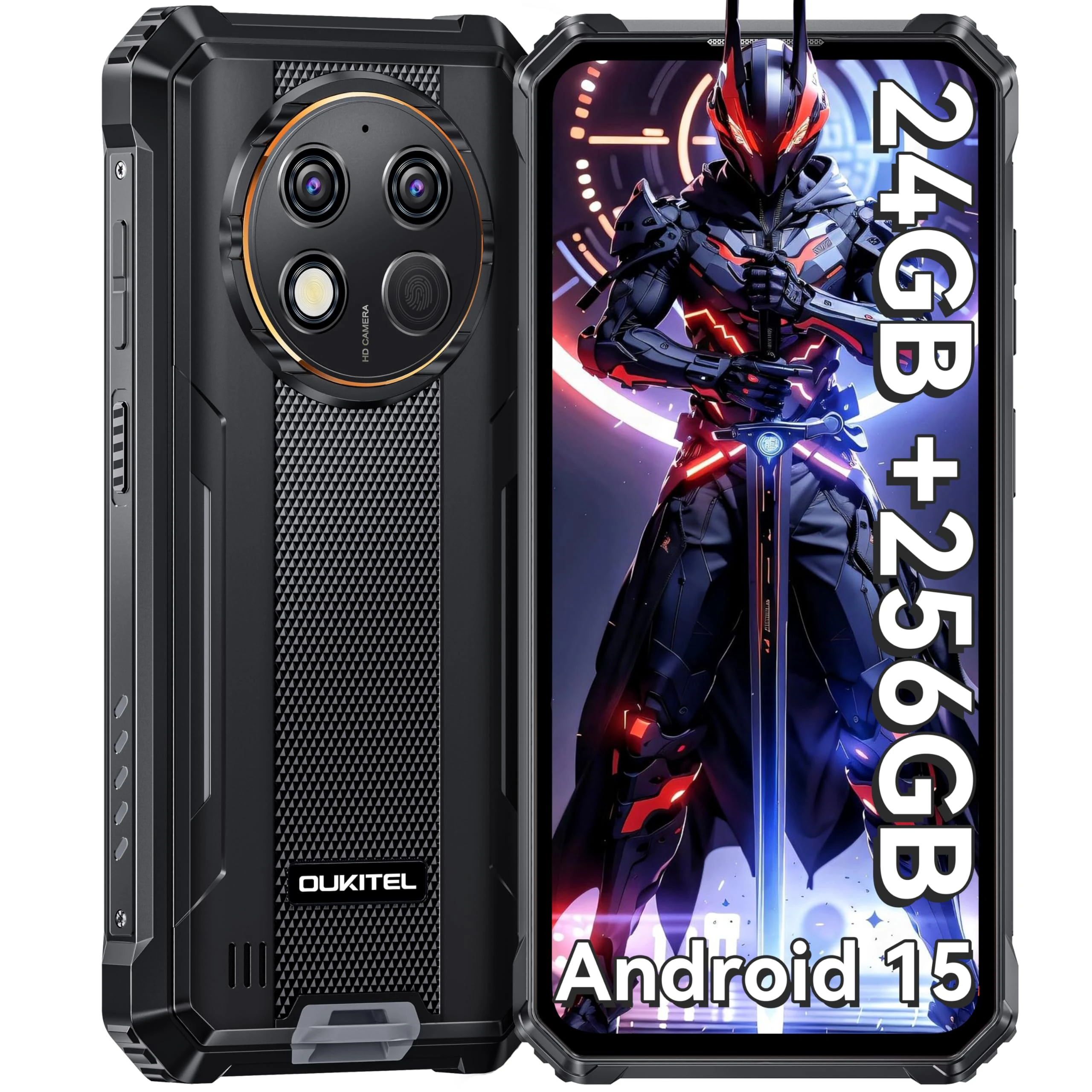 OUKITEL G1 Rugged Smartphone - Android15, 24GB RAM+256GB ROM+1TB,10600mAh Battery,48MP Camera,6.52" Rugge phone,IP68/69K Waterproof 4G Dual Sim-free&Unlocked Mobile Phones,NFC,OTG,GPS,2025 (Black)