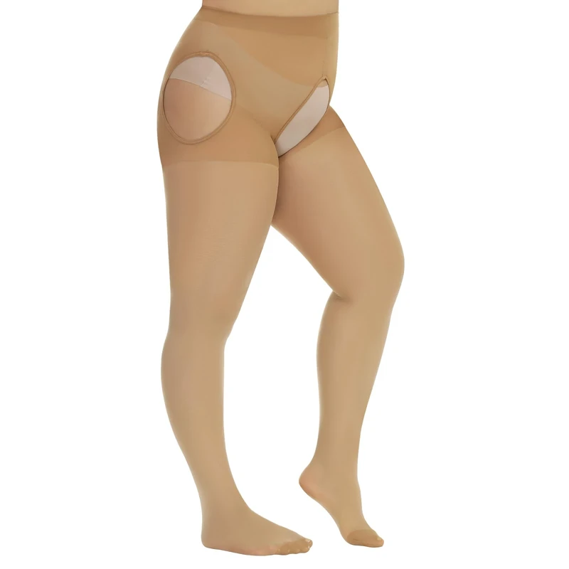 Yilanmy Plus Size Suspender Tights for Women Crotchless 40 Denier Garter Stockings High Waist Control Top Suspender Pantyhose (Natural, 3XL-4XL)