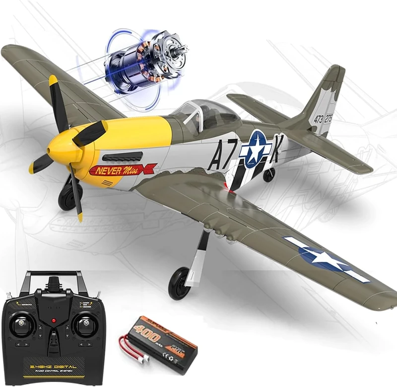 Ssccgym 500MM Pre-Assembled P-51D Remote Control Airplane P51 Mustang Xpilot Stabilization Aerobatics / 6 Axis Gyro 4CH Brushless RC Aircraft Full-Function for 14y+ Adults Beginner Expert