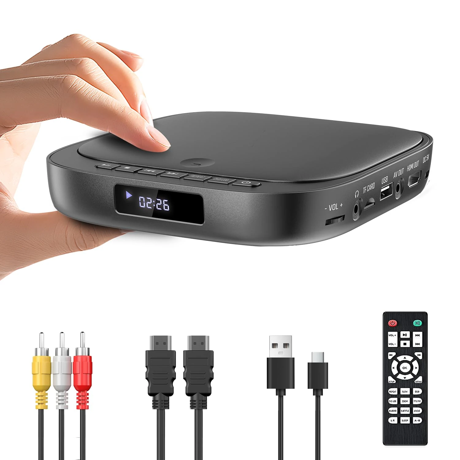 Desobry Mini DVD Player for Smart TV, Multi Region, Support USB/TF Card Input, HDMI/RCA Cable