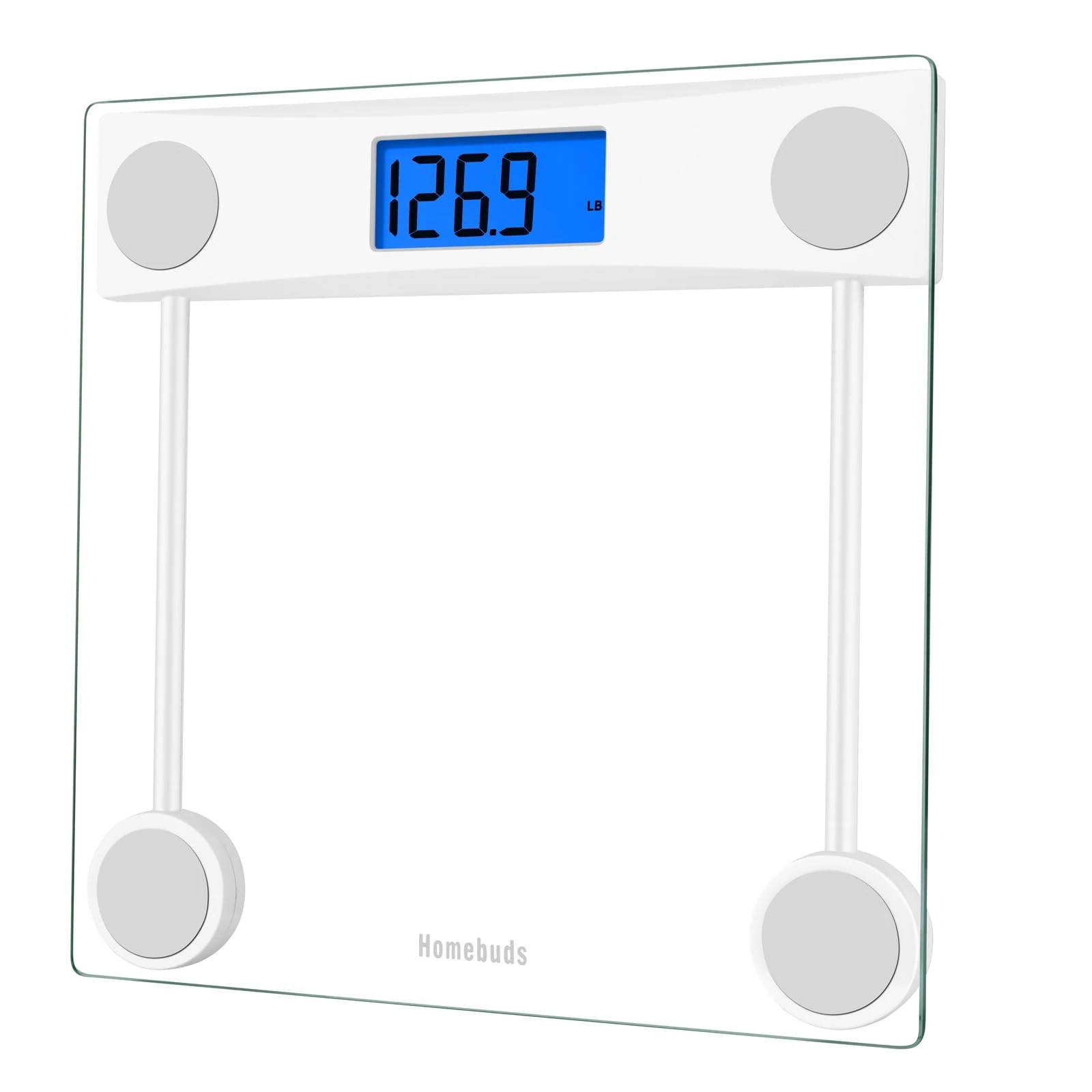 Homebuds Bathroom Scales for Body Weight, High Precision Assured by Weighing Scales Professional Factory SINCE 2001, Blue Backlit LCD and Step-On, 2*AAA Batteries Included, 400lb/28st, Clear Glass