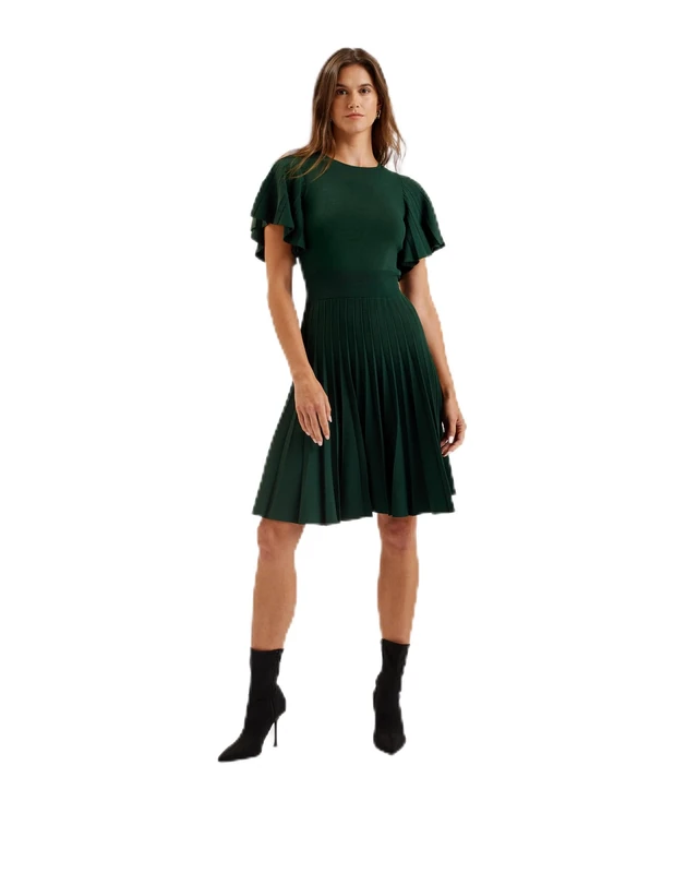 Ted Baker Womens WMD-alenha-Knitted Angel Sleeve Mini Business Casual Dress, Dk-Green, 16 UK