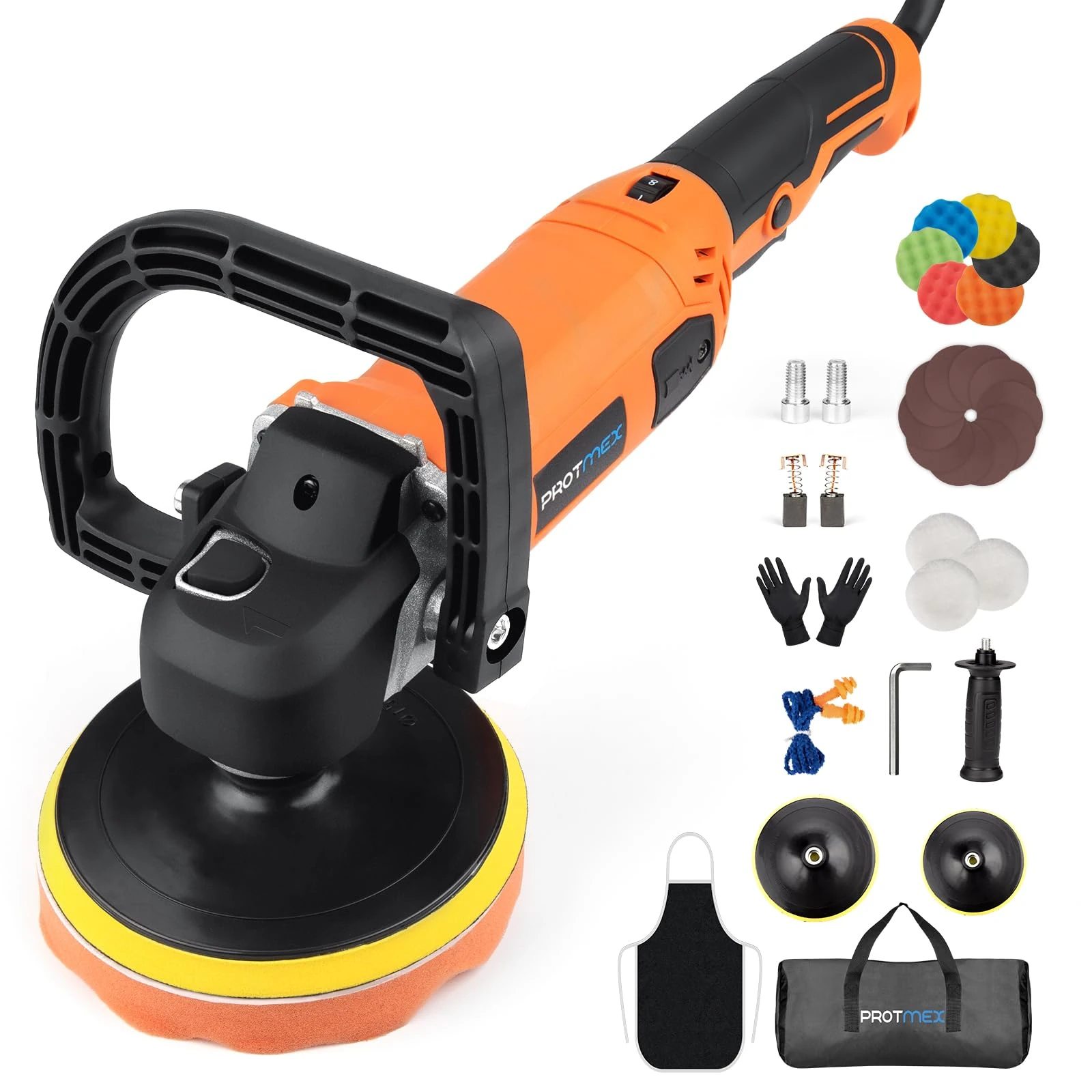 Protmex Car Buffer Polisher, 1600W 7/6 Inch Rotary Buffer Polisher Waxer, Car Buffers Polishers with 8 Variable Speeds, Random Buffer Polisher kit, Detachable Handle for Car, Boat, Polishing, Waxing