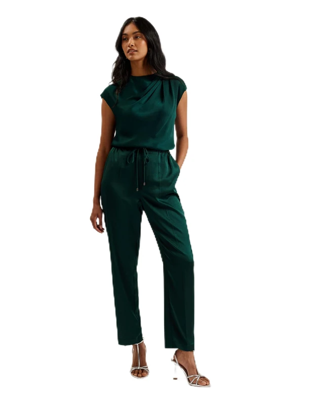 Ted Baker Womens Wmb-misrina-Draped Neck Woven Top Blouse, Dk-Green, 8 UK