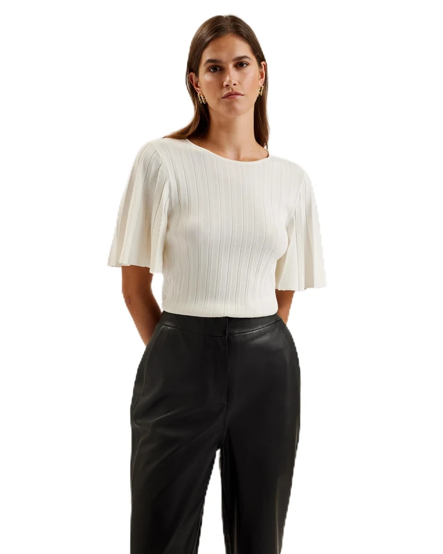 Ted Baker Womens Wmk-iivanna-Crew Neck Fluted Sleeve Knit Top Blouse, Ivory, 12 UK