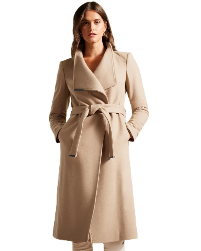 Ted Baker Women's WMO-Rose-Midi Length Belted Wool Wrap Coat, Camel, 8