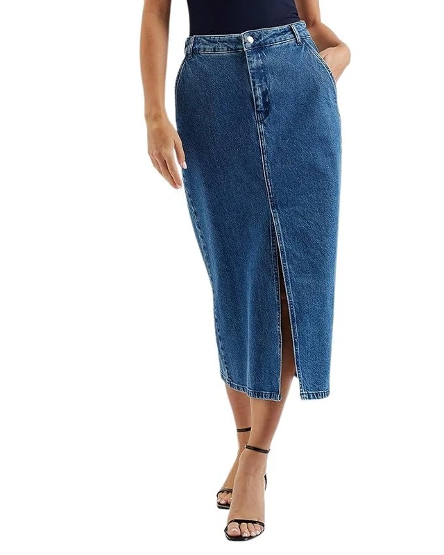 Ted Baker Womens Wmp-heloda-Denim Midi with Centre Front Slit Skirt, Blue, 6 UK