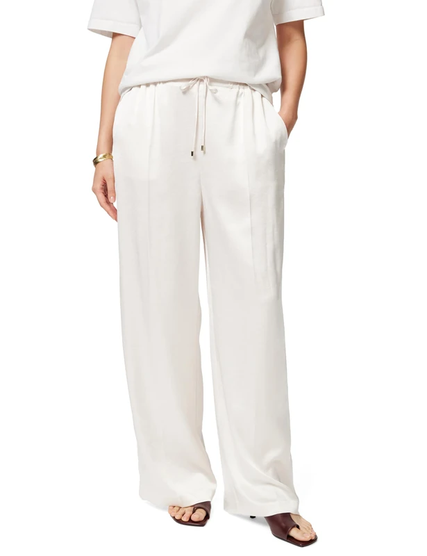 Ted Baker Womens Wmt-umaibo-Satin Wide Leg Jogger Dress Pants, Ivory, 8 UK