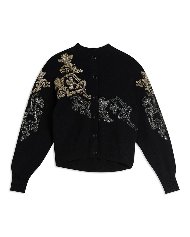 Ted Baker Womens WMK-JENIIYY-Embellished Knit Buttoned Bomber, Grey, XL UK