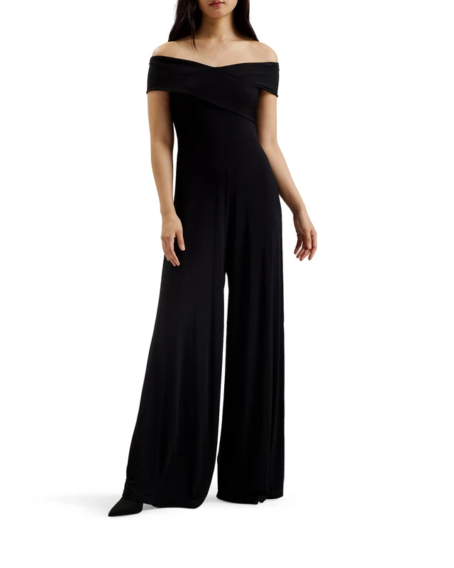 Ted Baker Women's WMT-ALMHAA-Bardot Slinky Jersey Wide Leg Jumpsuit, Black, 8