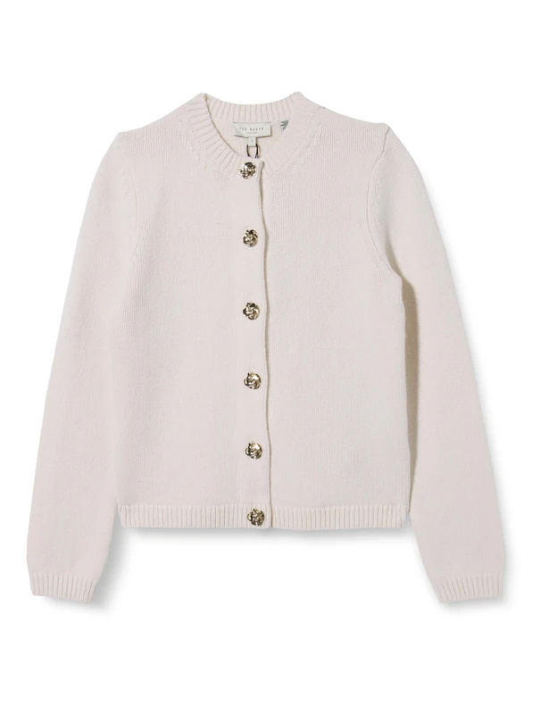 Ted Baker Women's WMK-JAYCEY-Rose Button Crew Neck Cardigan Sweater, Ivory, 8