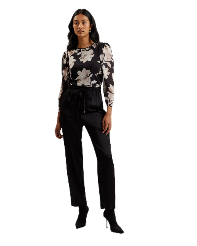 Ted Baker Womens Wmt-Natori-Satin Slim Taper Jogger Dress Pants, Black, 16 UK