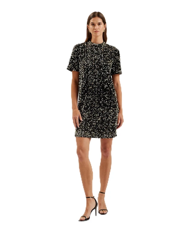 Ted Baker Women's WMD-AUDRIYY-Velvet Sequin T-Shirt Mini Dress Special Occasion, Black, 2