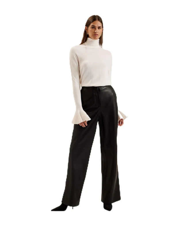 Ted Baker Women's WMK-TAMSENN-Roll Neck Fluted Sleeve Sweater, Ivory, 10