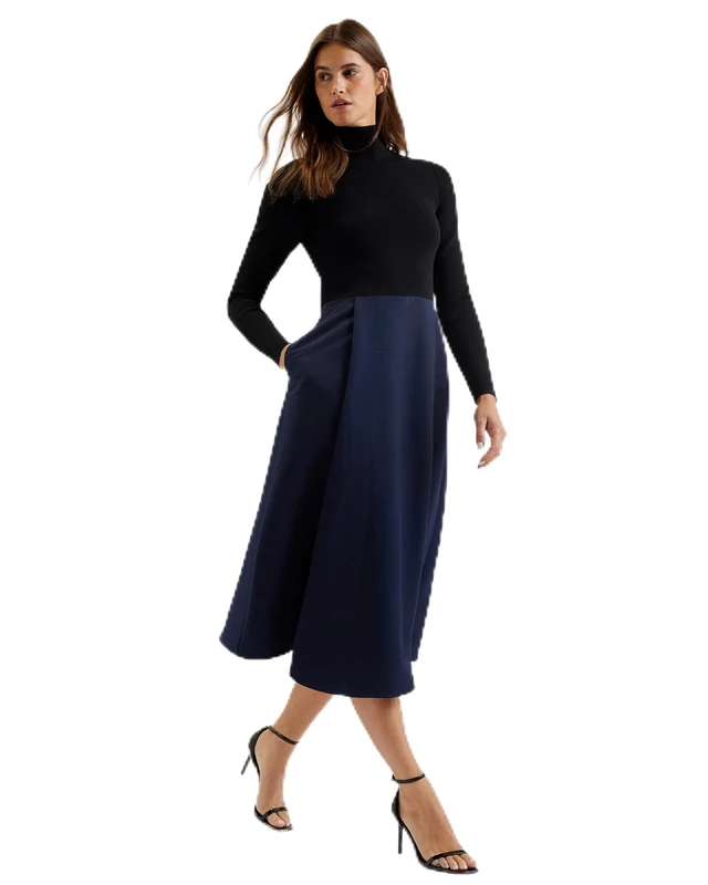 Ted Baker Women's WMD-CHIRA-Knit Bodice Dress with Wrap Skirt Business Casual, Black, 16