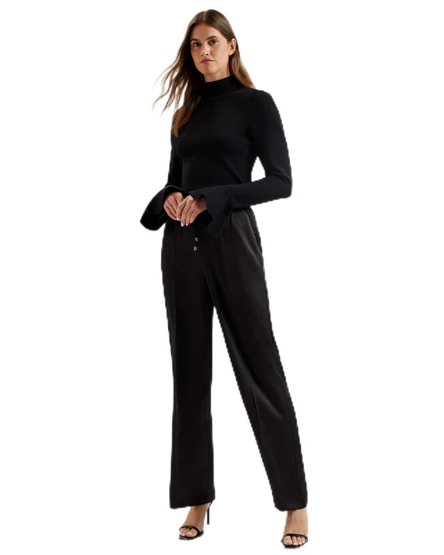 Ted Baker Womens Wmt-umaibo-Satin Wide Leg Jogger Dress Pants, Navy, 12 UK