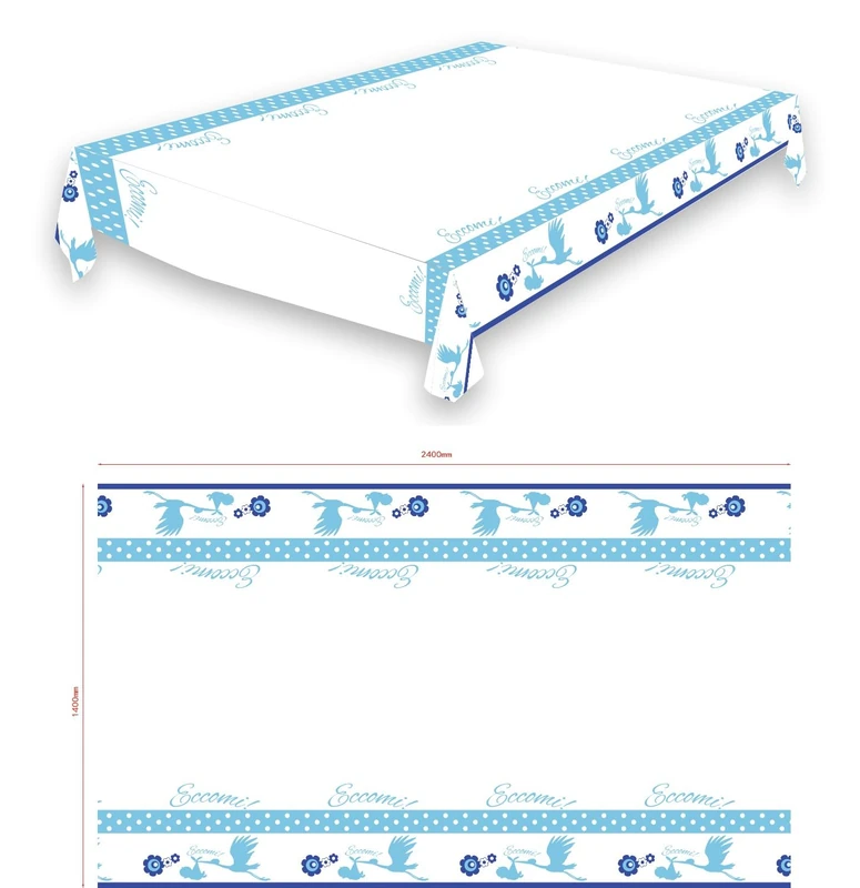 Graziano, Baby Blue Birth Plastic Tablecloth, Table for 8 People, 140 x 240 cm