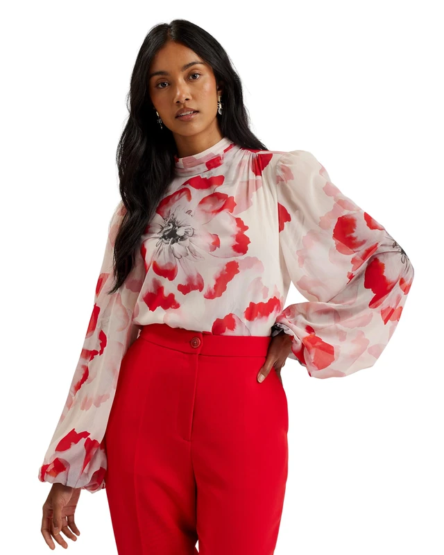 Ted Baker Womens Wmb-ladon-tie Neck Long Sleeve Blouse, Ivory, 16 UK - Image 1