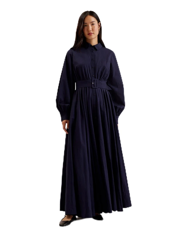 Ted Baker Womens WMD-ene-Button Down Maxi Shirt with Belt Business Casual Dress, Navy, 6 UK