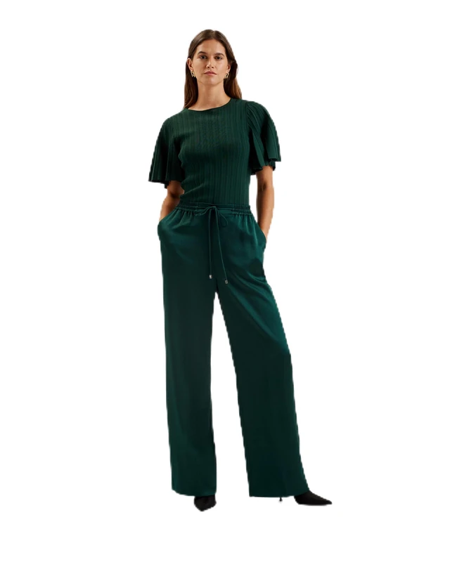 Ted Baker Womens Wmt-umaibo-Satin Wide Leg Jogger Dress Pants, Dk-Green, 10 UK