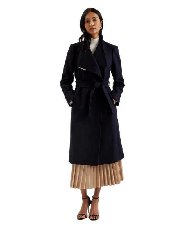 Ted Baker Womens WMO-ROSE-Midi Length Belted Wool Wrap Coat, DK-NAVY, 5 UK