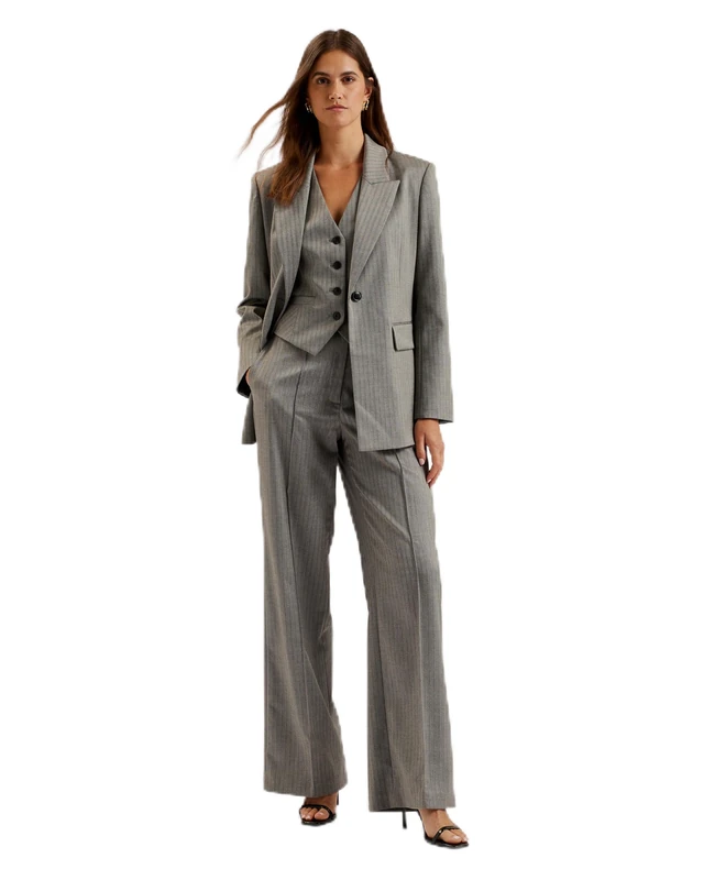 Ted Baker Womens Wmh-koat-Pinstripe Wide Leg Tailored Trousers Suit Pants, Dk-Grey, 6 UK