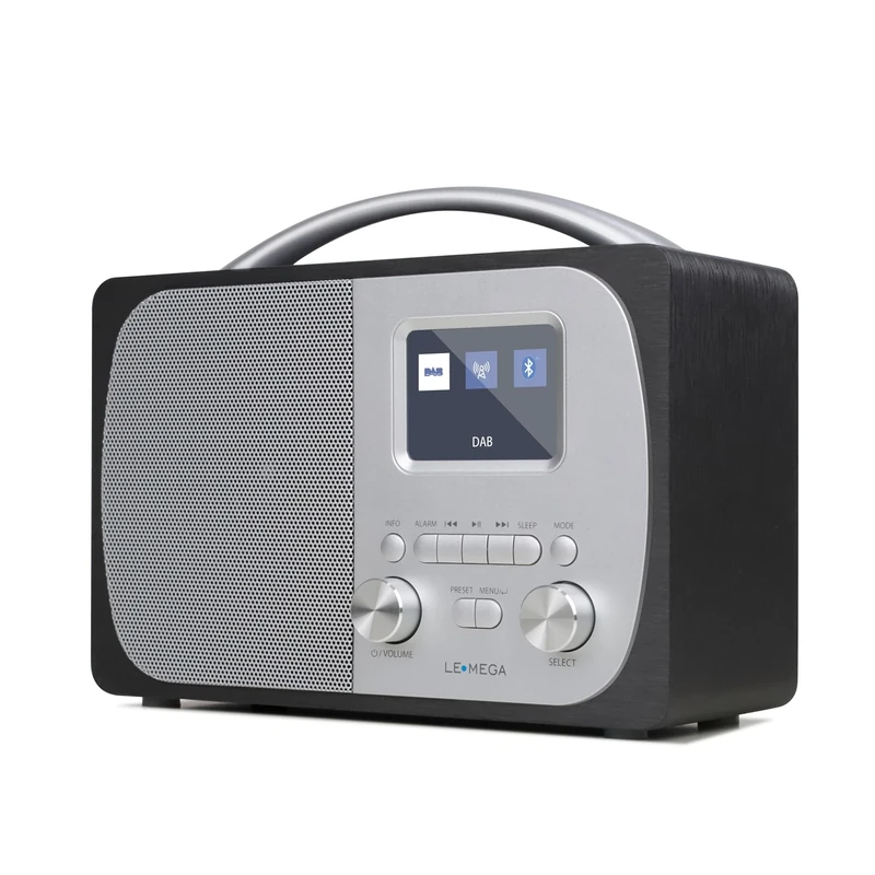 LEMEGA DR5 DAB/DAB+ Digital Radio – Alarm Clock Radio with Bluetooth Streaming, FM, Mains or Battery Powered – Compact Kitchen or Bedroom DAB Radio with Presets, Wood Cabinet & Brushed Metal Finish