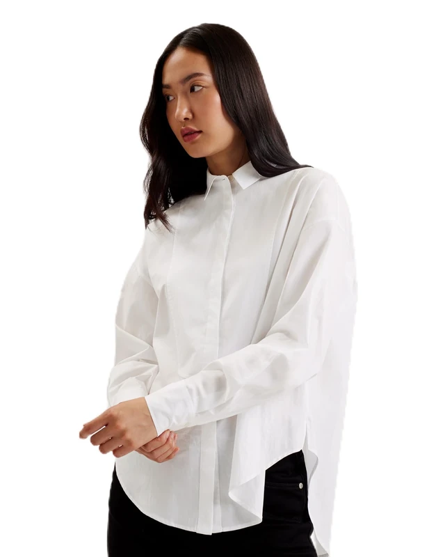 Ted Baker Womens Wmb-izote-Oversized Drop Shoulder Bib Detail Shirt, White, 8 UK
