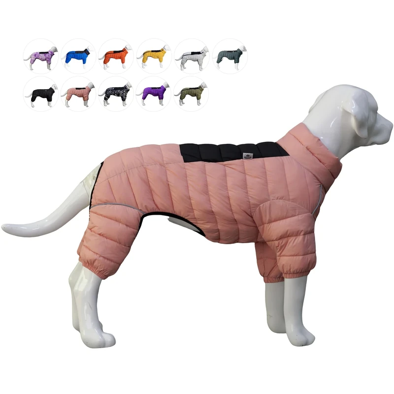 Dog Coat Dog Warm Jacket, 4 Legs Covered Waterproof Windproof Reflective Warm Dog Vest, Zippered Adjustable Outdoor Dog Snow Jacket for Small Medium Large Dogs Lotus pink XXXXL