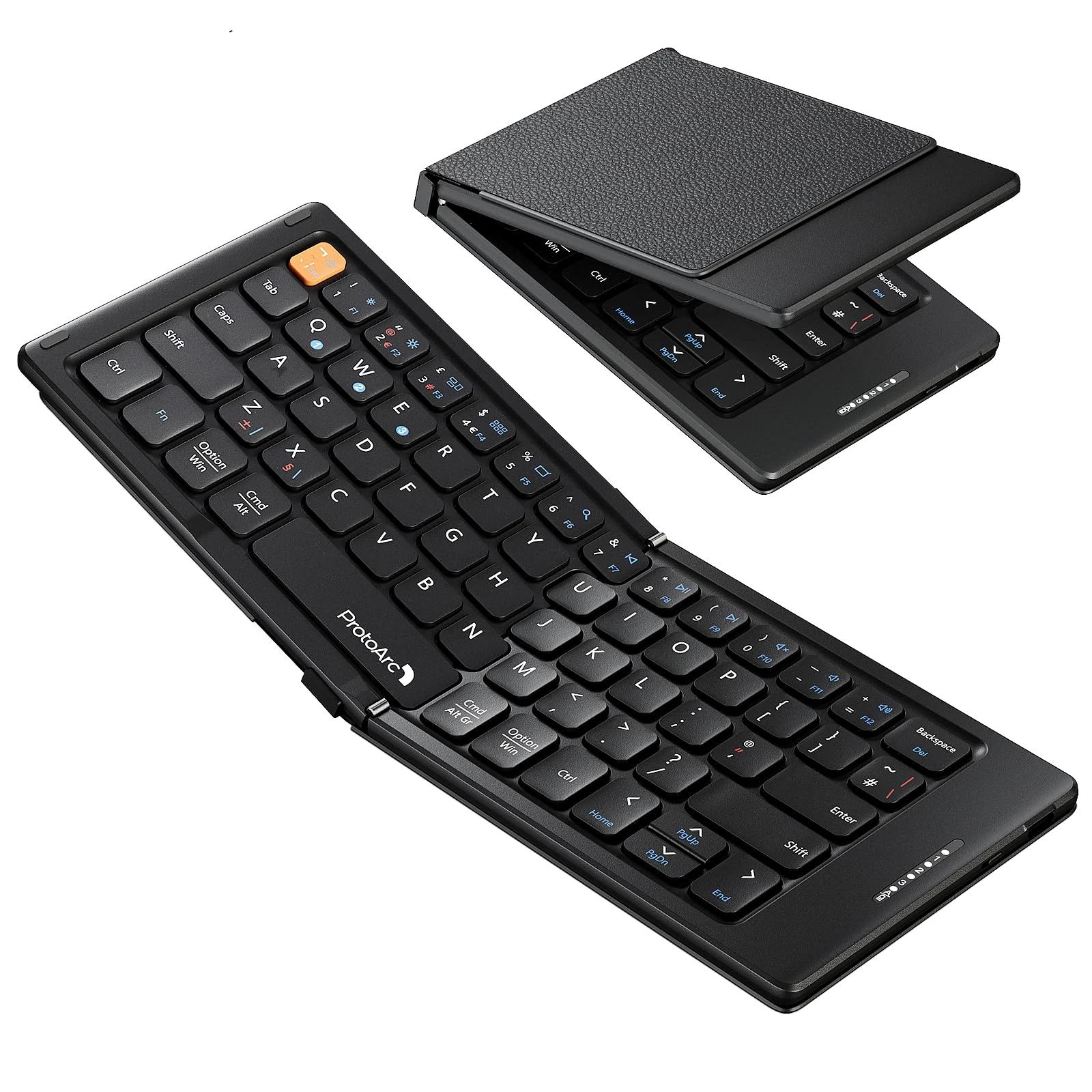 ProtoArc XK04 Foldable Bluetooth Keyboard, Portable Folding Keyboard with PU Leather Cover, Rechargeable Mini Wireless Travel Keyboards for Windows iOS Android Tablet Smartphone - Black