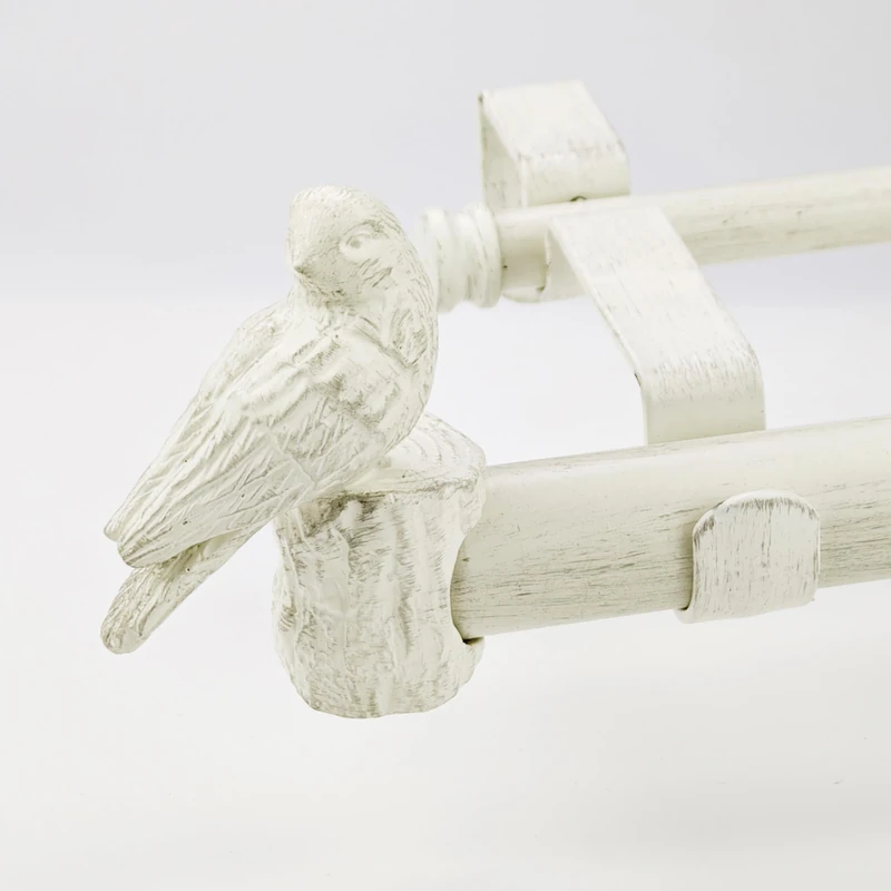 ILAISIHOME 1-1/8 Inch Diameter Weathered White Curtain Rod with Bird Design Finials, 36-72'' Telescoping Double Curtain Rods for window width 24-68 inch, 1 pack